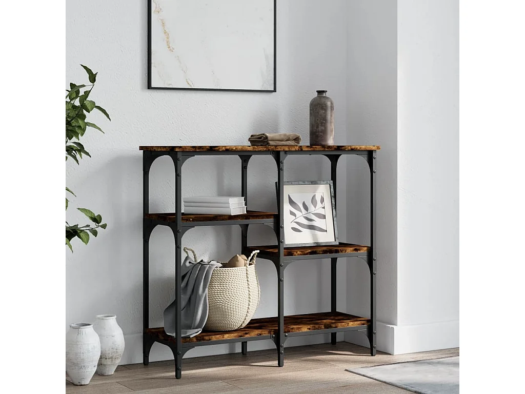 Table console chêne fumé 80x29x75 bois d'ingénierie