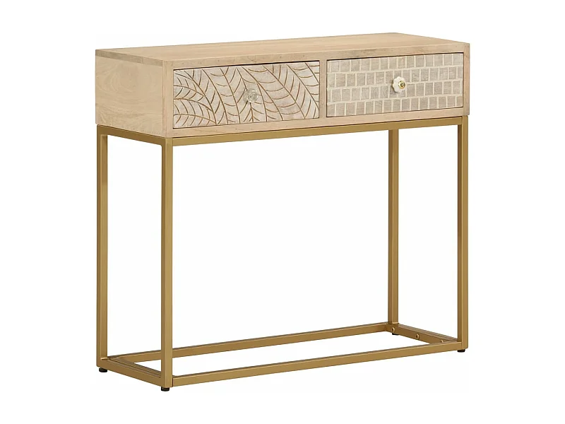 Table console 90x30x76 bois massif de manguier et fer