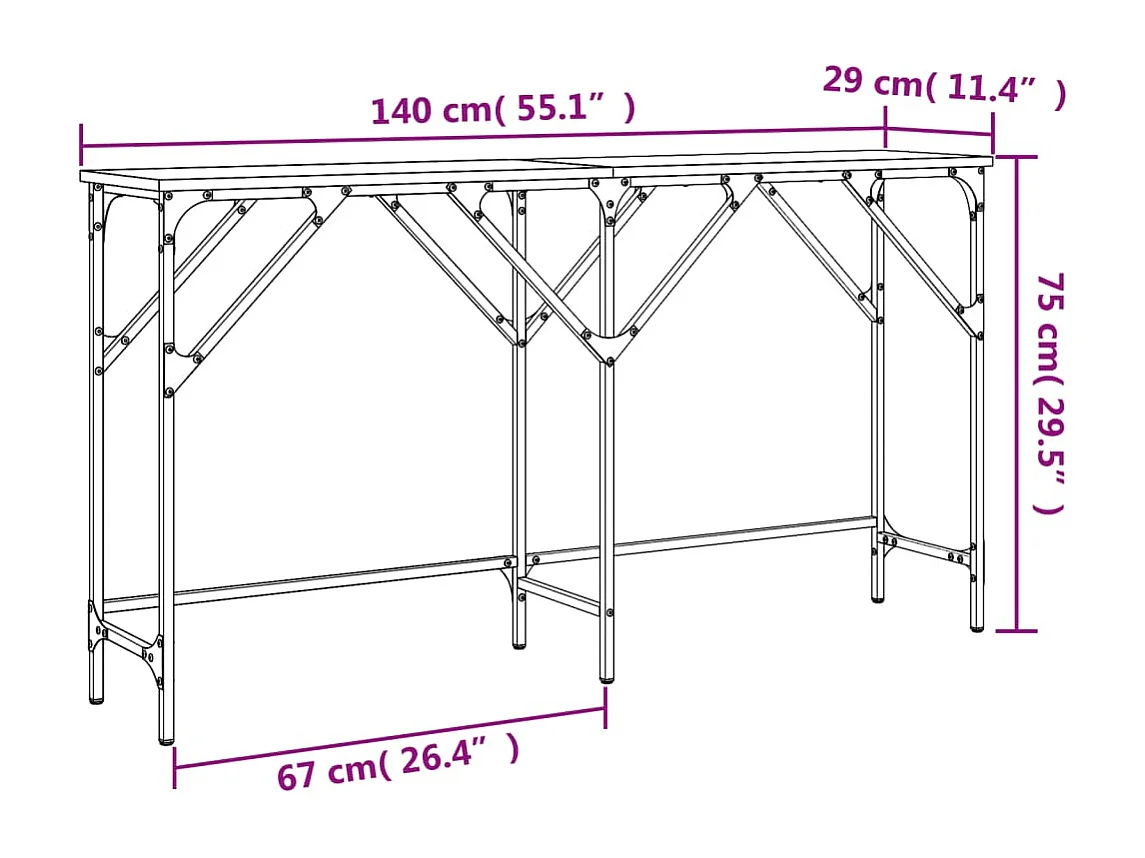 Table console sonoma gris 140x29x75 bois d'ingénierie