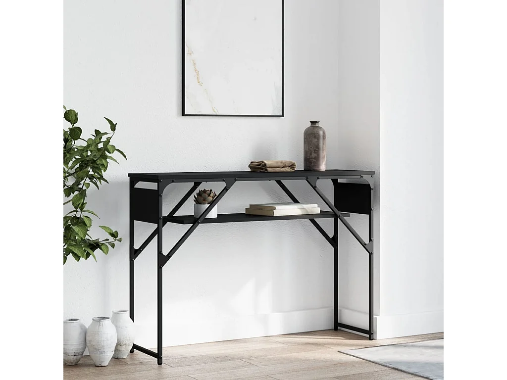 Wandtafel met schap 105x30x75 cm bewerkt hout zwart