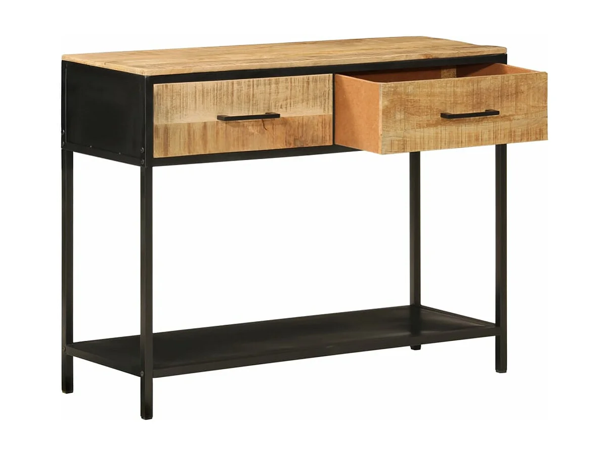 Table console 100x35x76 bois massif de manguier et fer