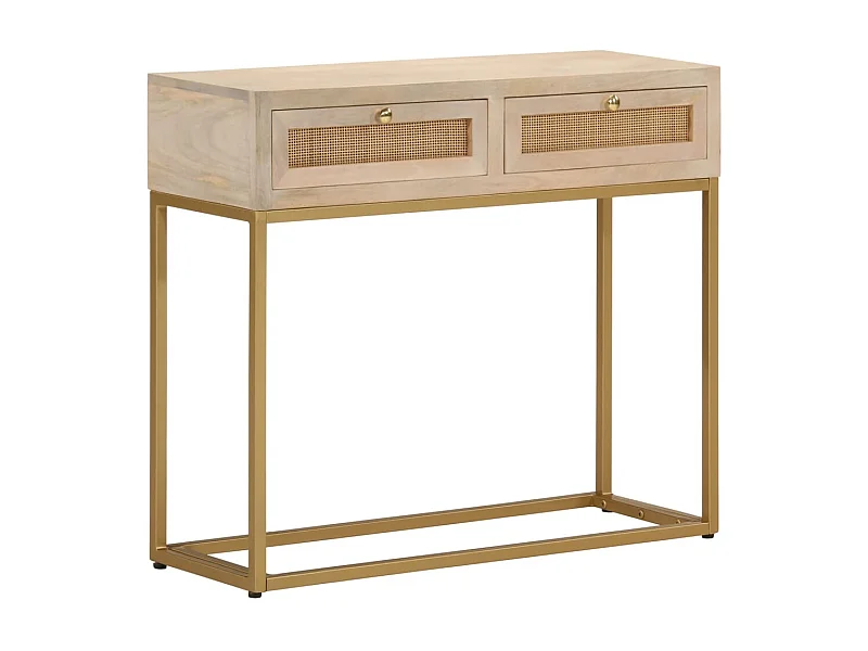Table console 90x30x76 bois massif de manguier et fer