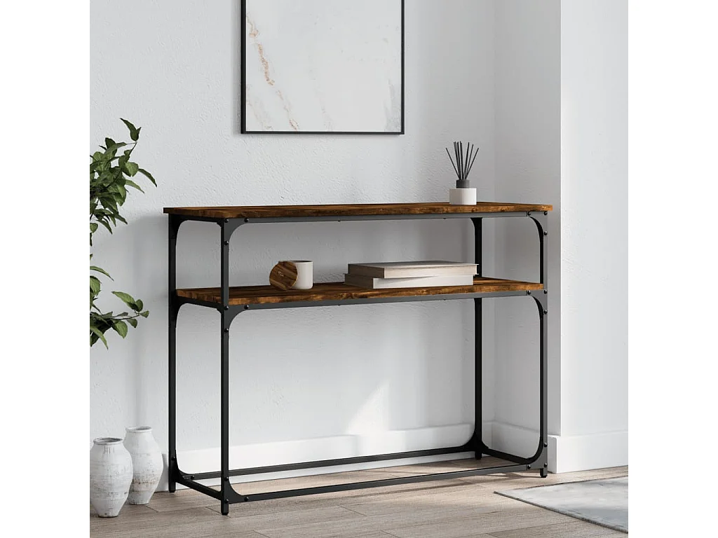 Table console chêne fumé 100x35,5x75 bois d'ingénierie