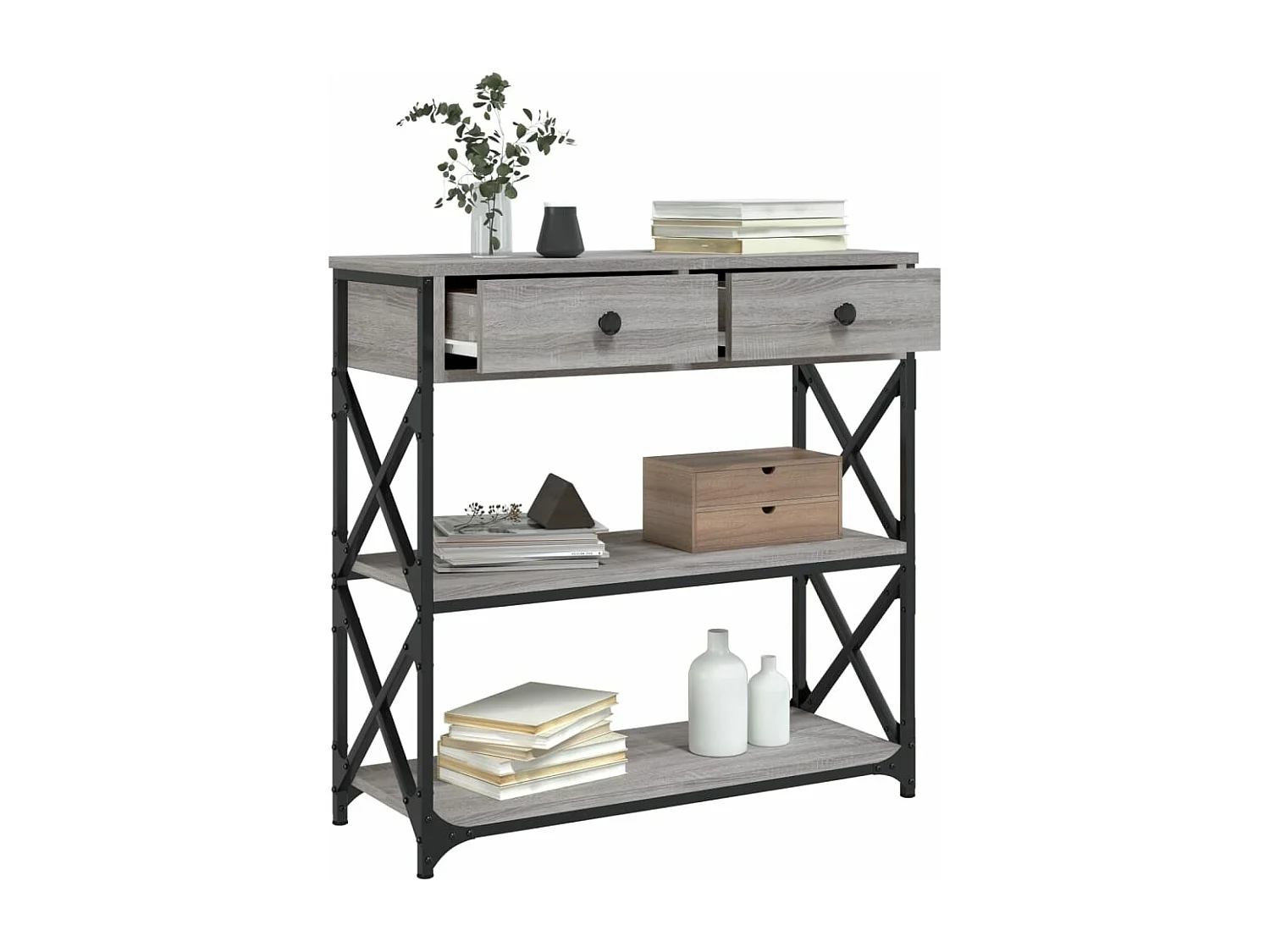 Table console sonoma gris 75x28x75 bois d'ingénierie