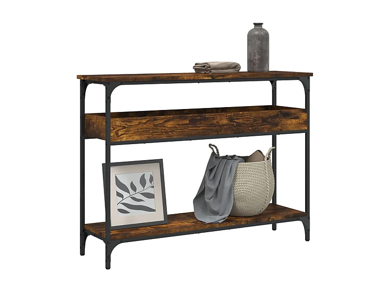 Table console avec étagère chêne fumé 100x29x75