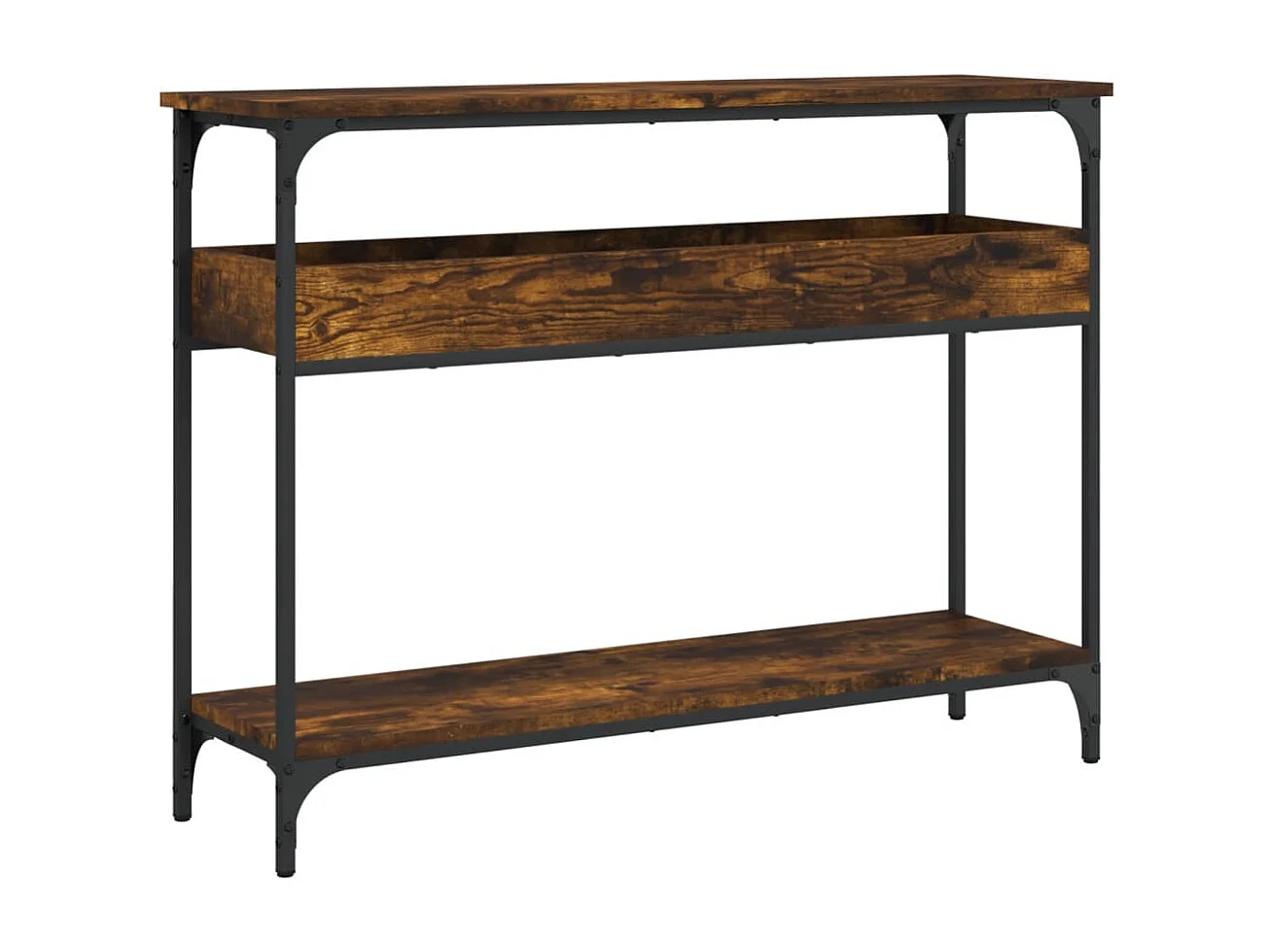 Table console avec étagère chêne fumé 100x29x75