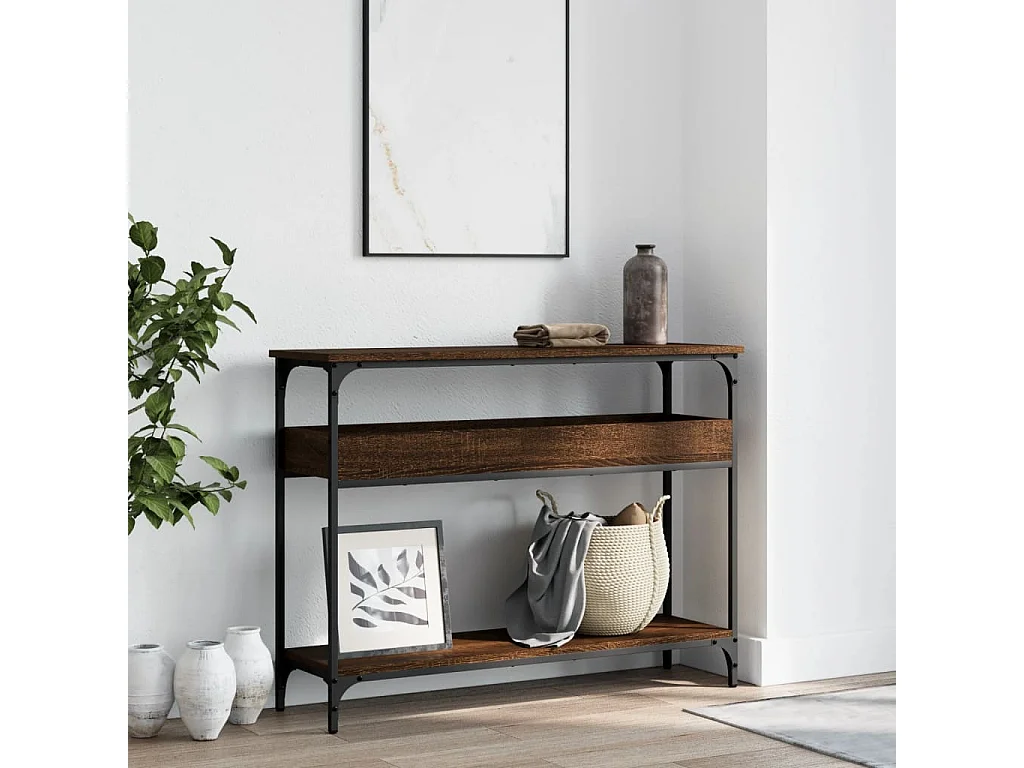 Table console avec étagère chêne marron 100x29x75