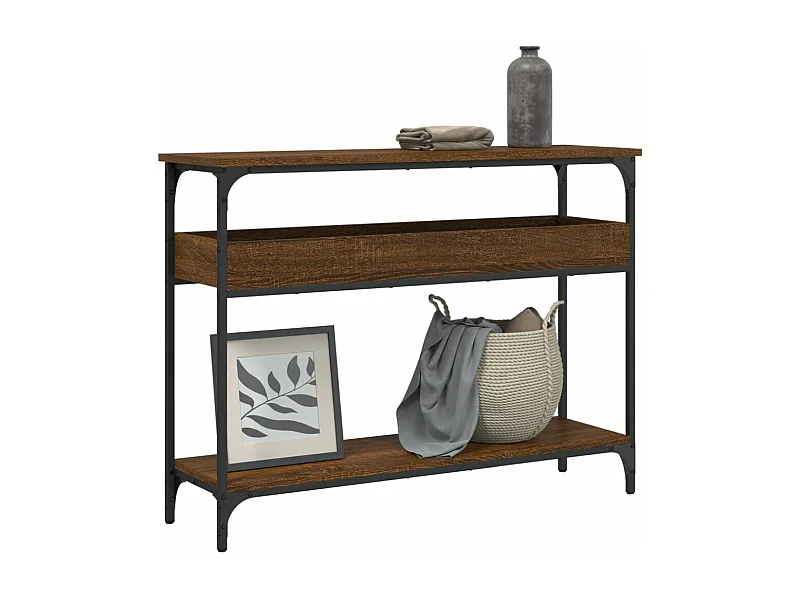 Table console avec étagère chêne marron 100x29x75