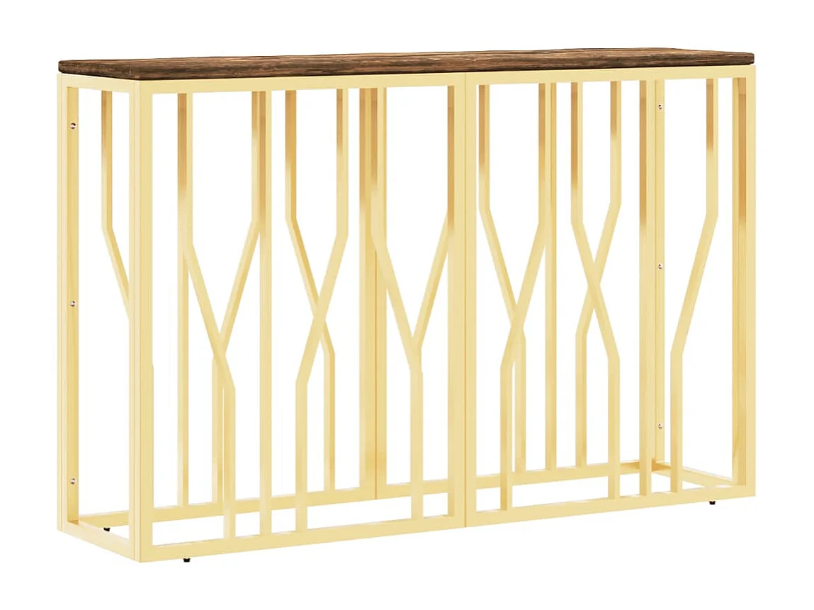 Table console doré acier inoxydable et bois massif récupération