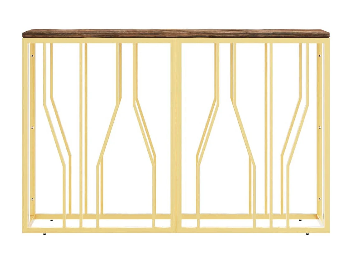 Table console doré acier inoxydable et bois massif récupération