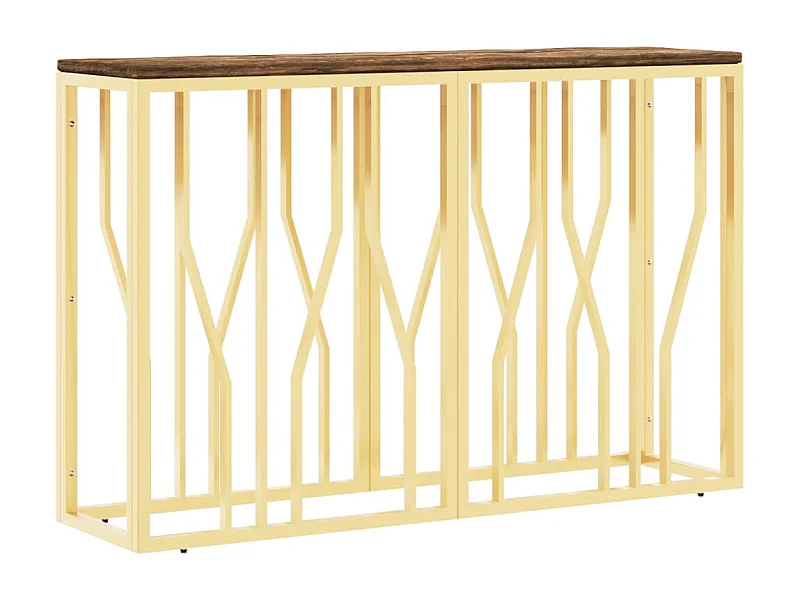 Table console doré acier inoxydable et bois massif récupération