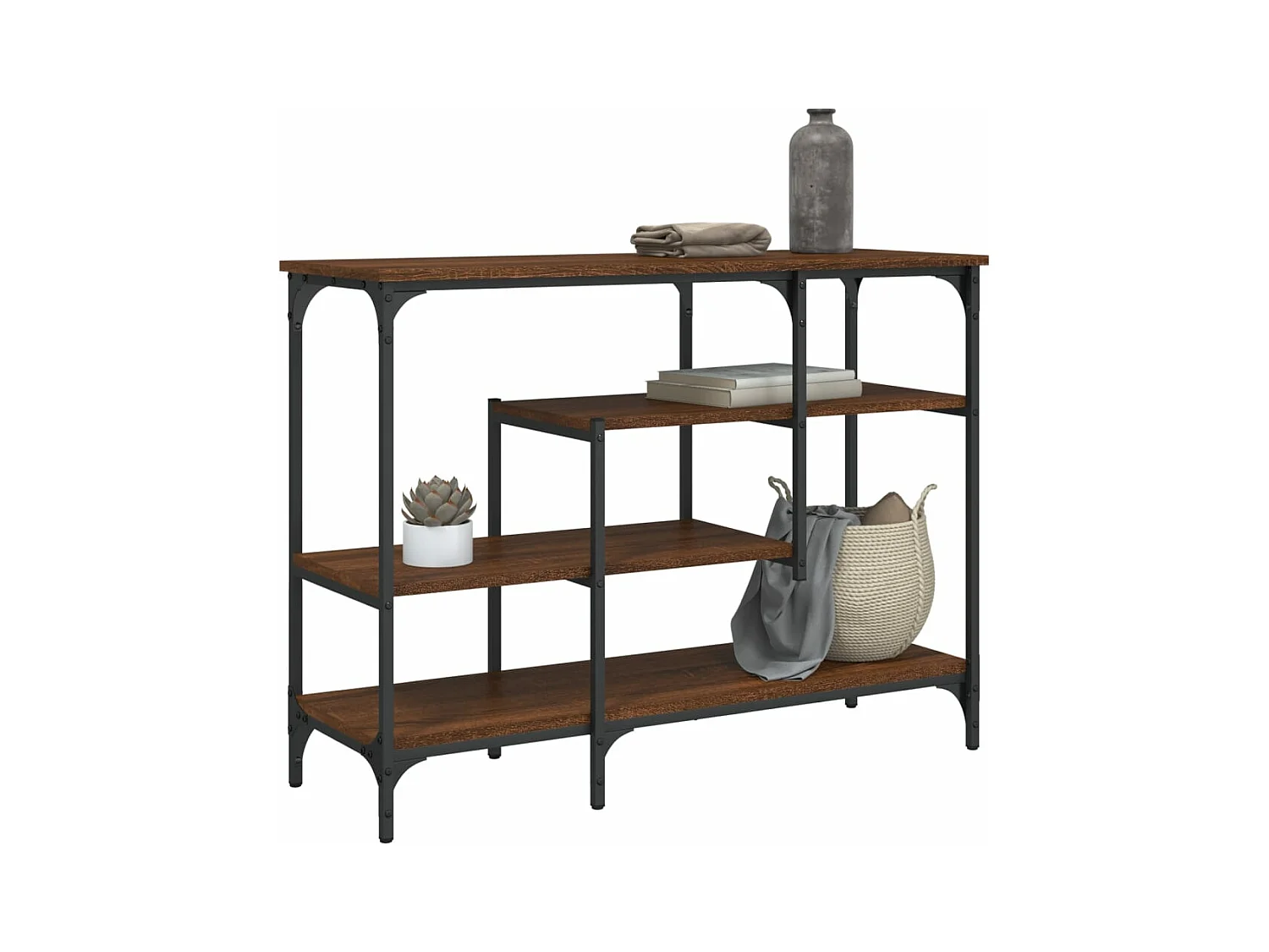 Table console avec étagères chêne marron 100x35x75
