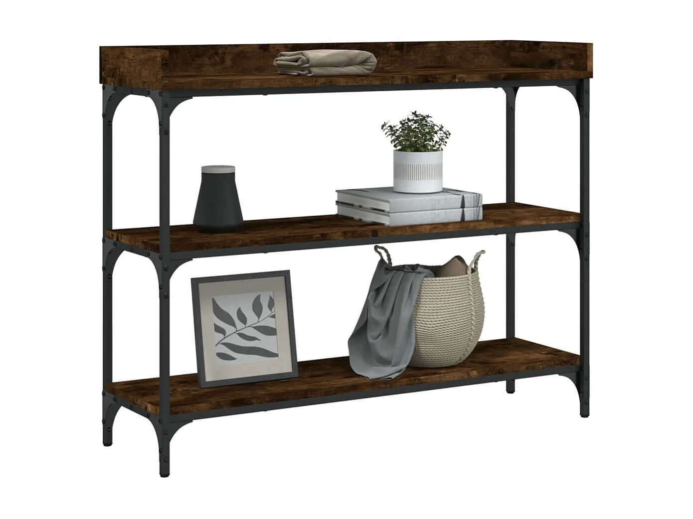 Table console avec étagères chêne fumé 100x30x80