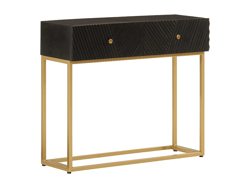 Table console noir 90x30x76 bois massif de manguier et fer