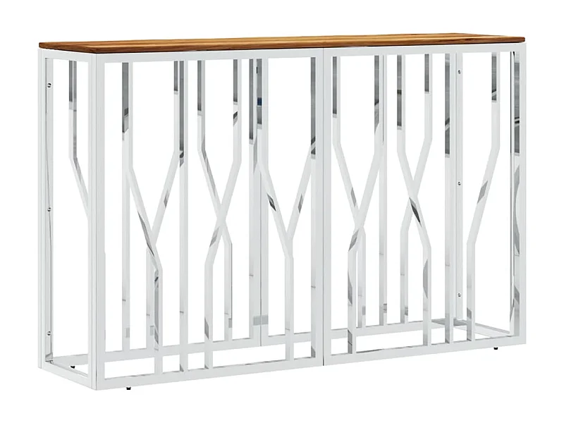 Table console argenté acier inoxydable et bois massif d'acacia