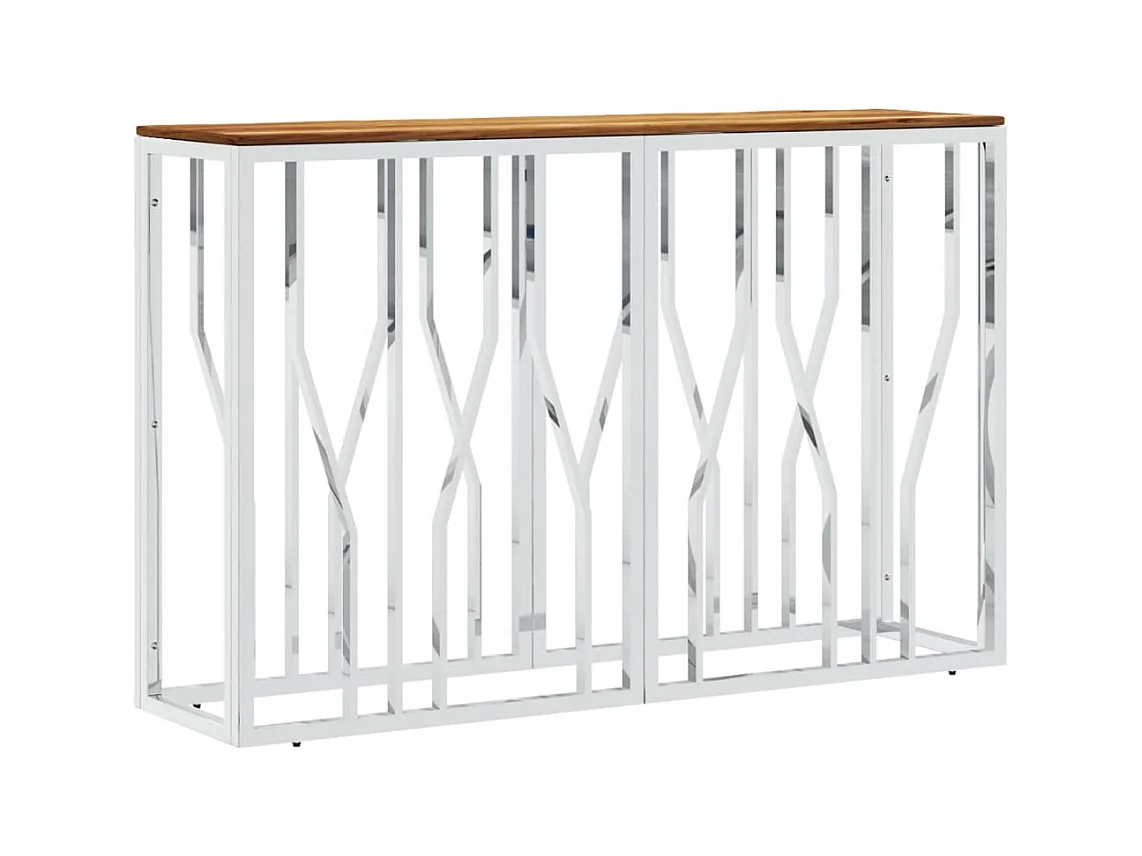 Wandtafel roestvrij staal en massief acaciahout zilverkleurig