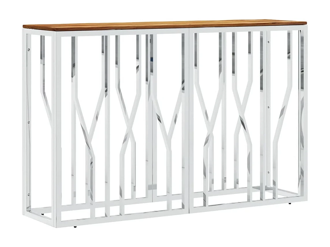 Table console argenté acier inoxydable et bois massif d'acacia