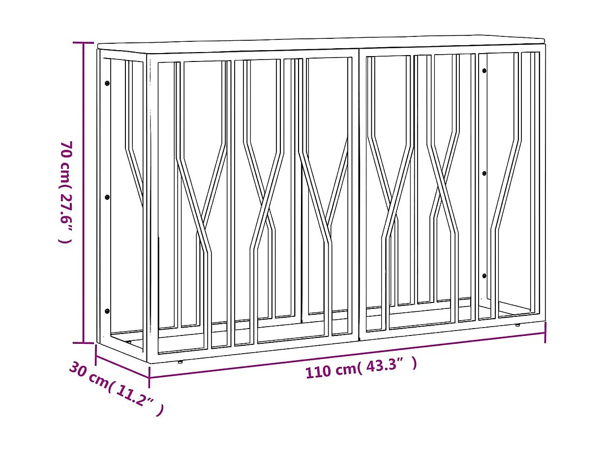 Table console argenté acier inoxydable et bois massif d'acacia