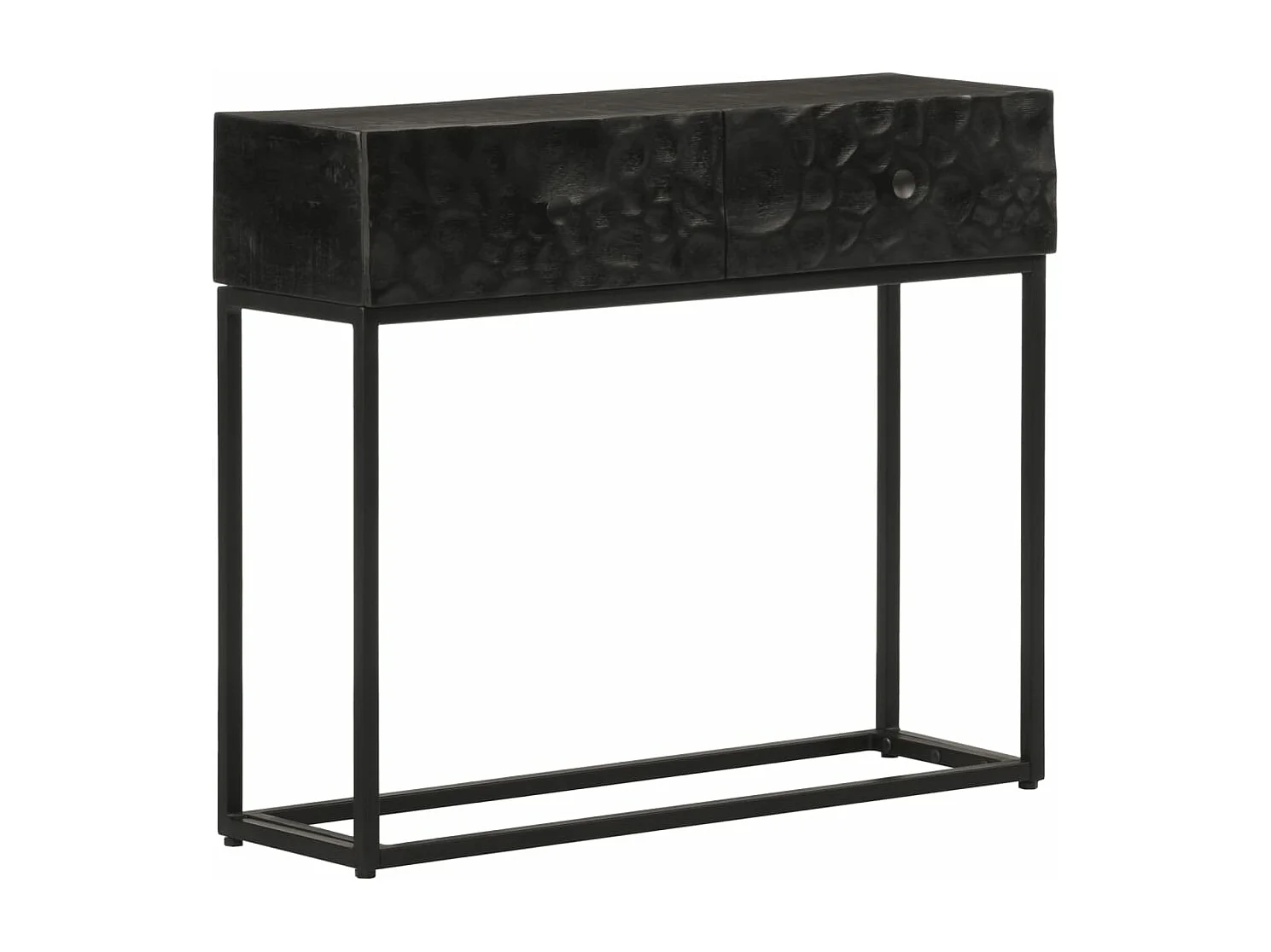 Table console noir 90x30x76 bois massif de manguier et fer