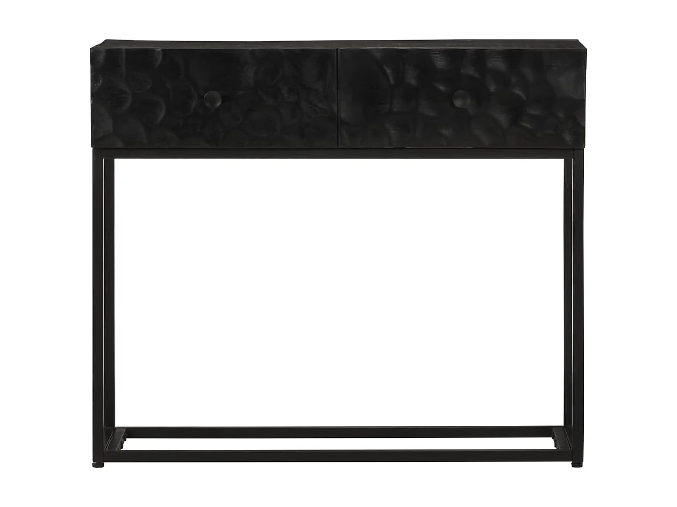 Table console noir 90x30x76 bois massif de manguier et fer