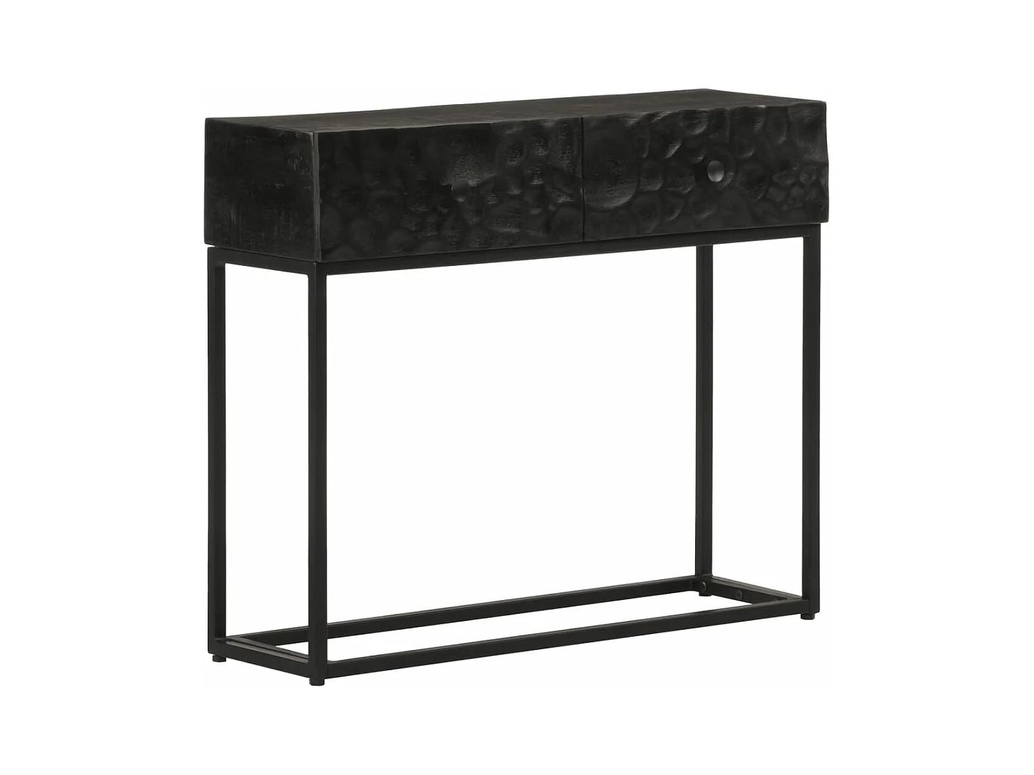 Table console noir 90x30x76 bois massif de manguier et fer