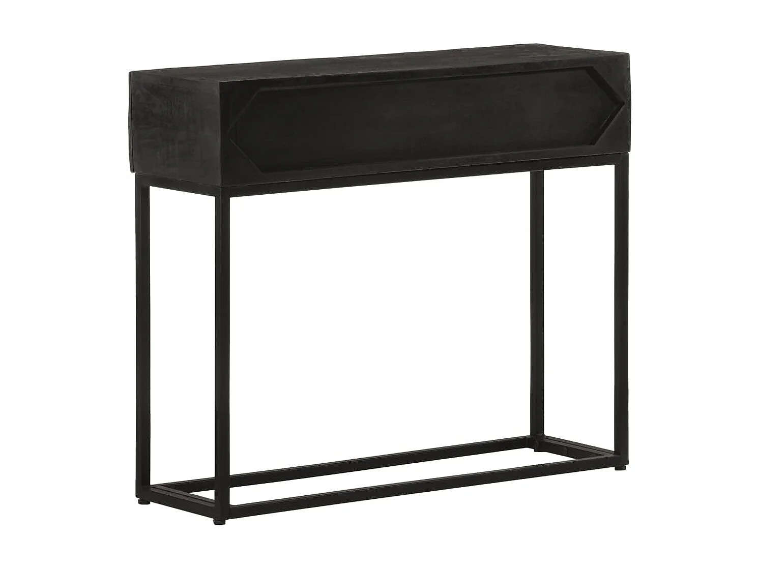 Table console noir 90x30x76 bois massif de manguier et fer