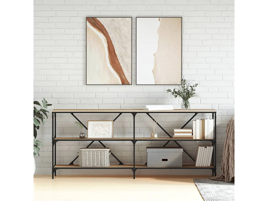 Table console chêne sonoma 180x30x75 bois d'ingénierie et fer