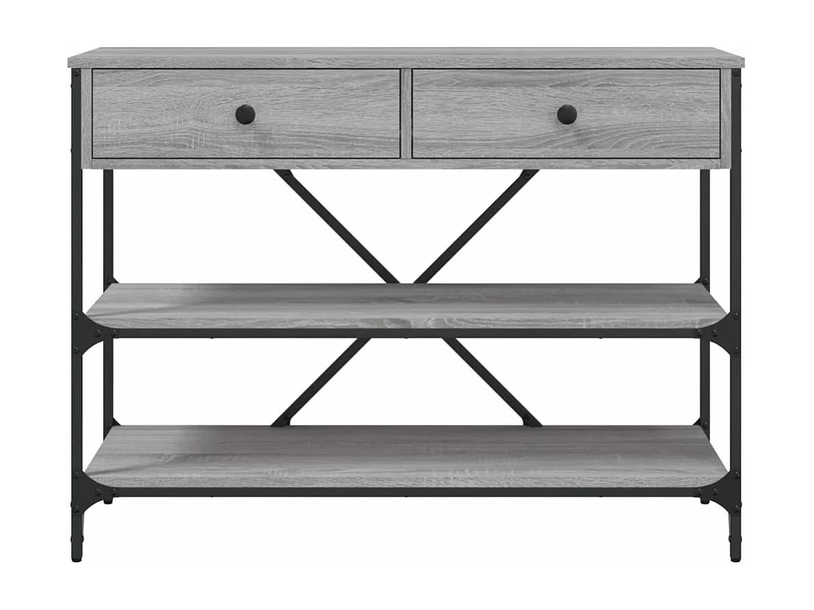 Table console avec tiroirs et étagères gris bois d'ingénierie