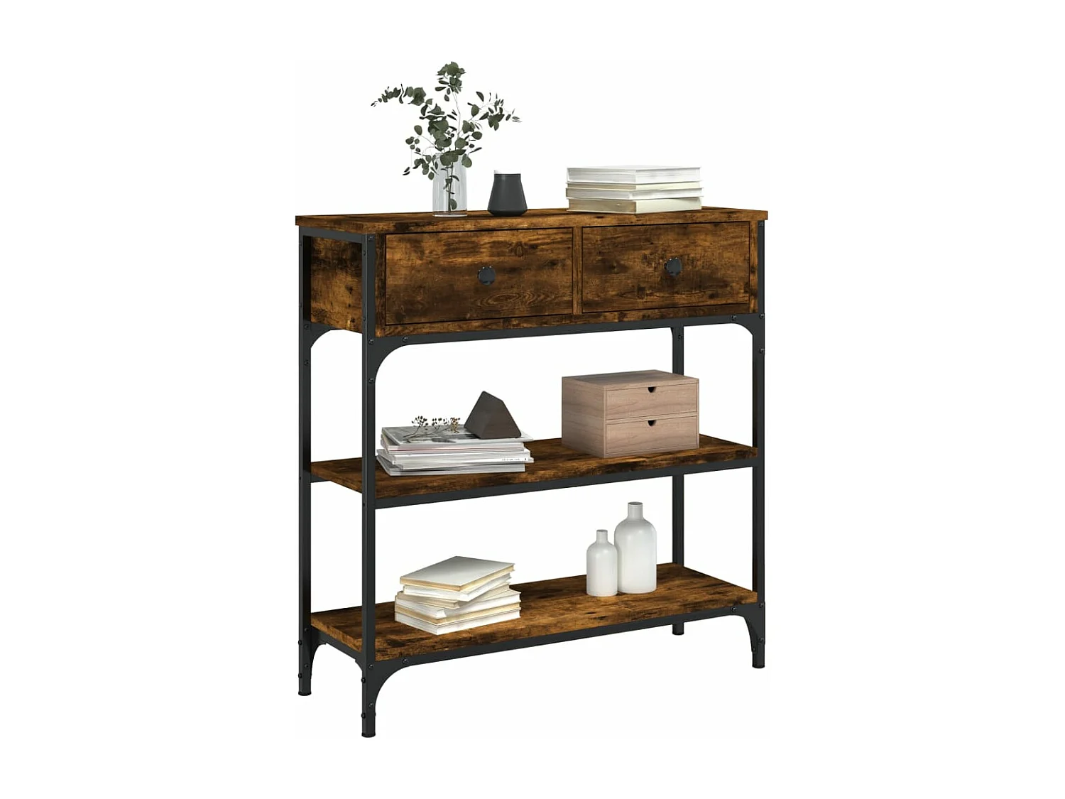 Table console chêne fumé 72,5x25x75 bois d'ingénierie