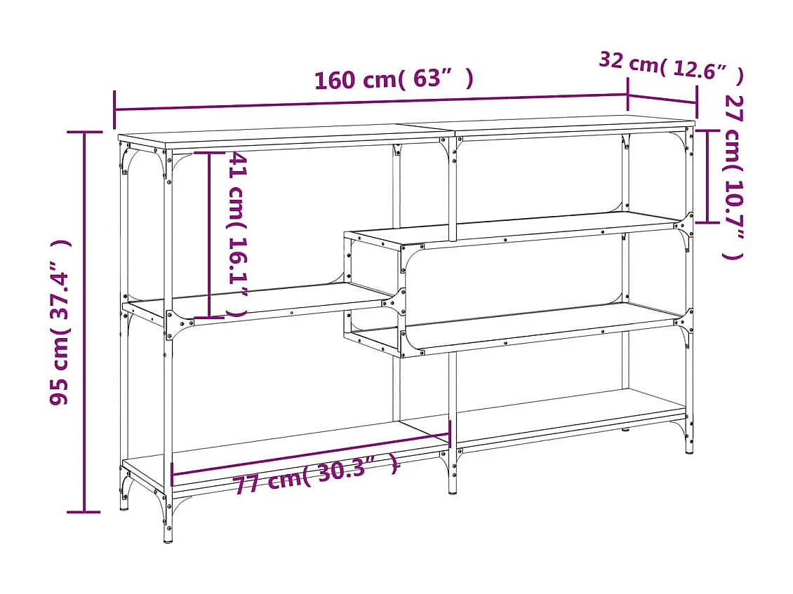 Table console chêne fumé 160x32x95 bois d'ingénierie