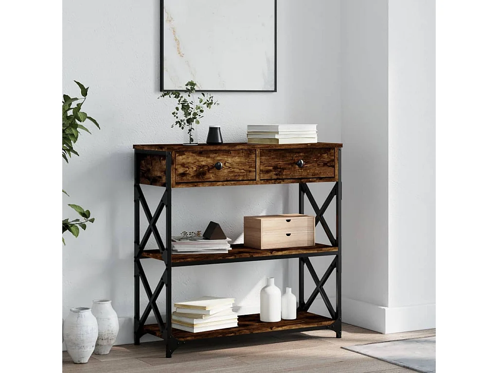 Table console chêne fumé 75x28x75 bois d'ingénierie