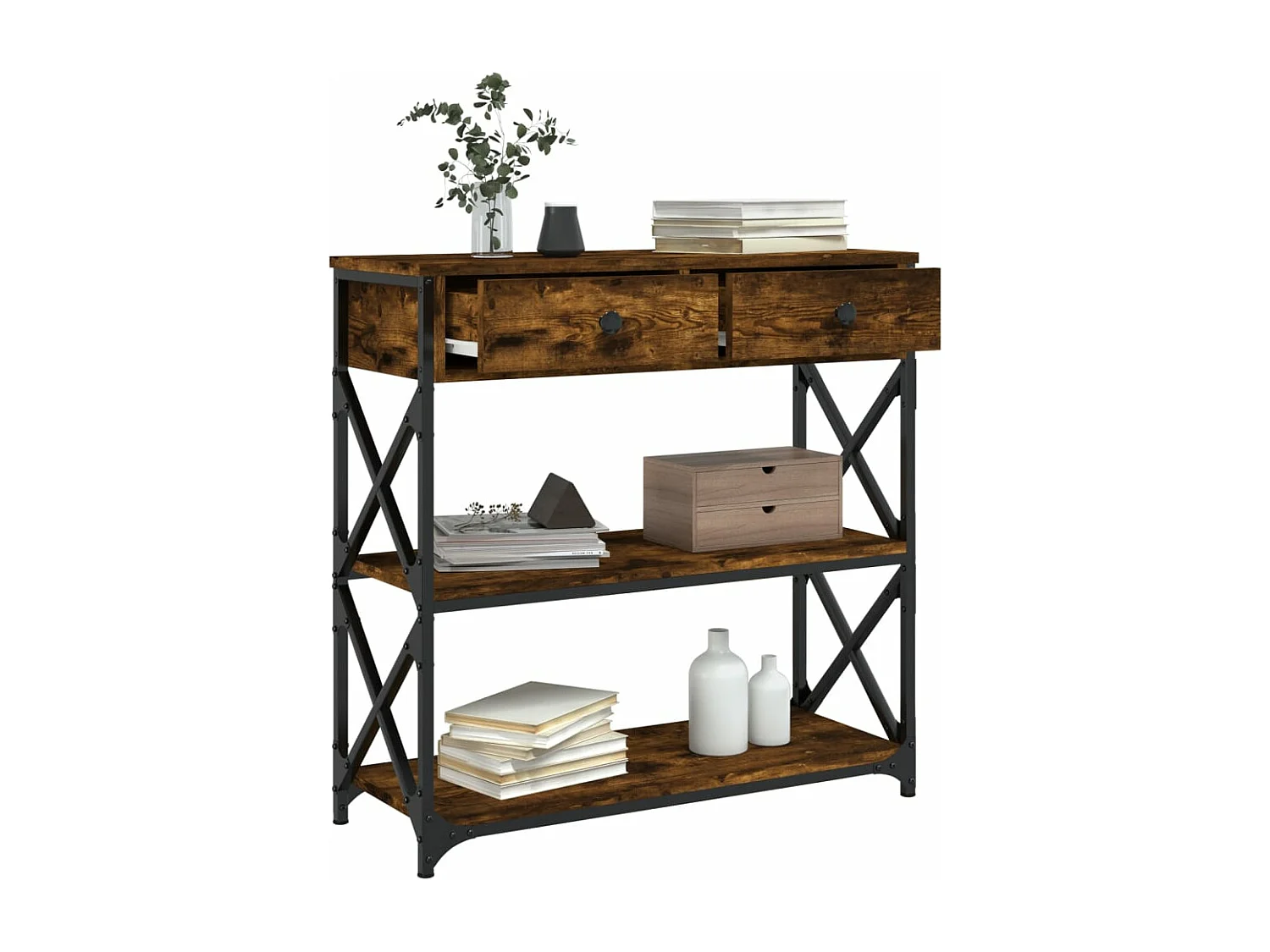 Table console chêne fumé 75x28x75 bois d'ingénierie