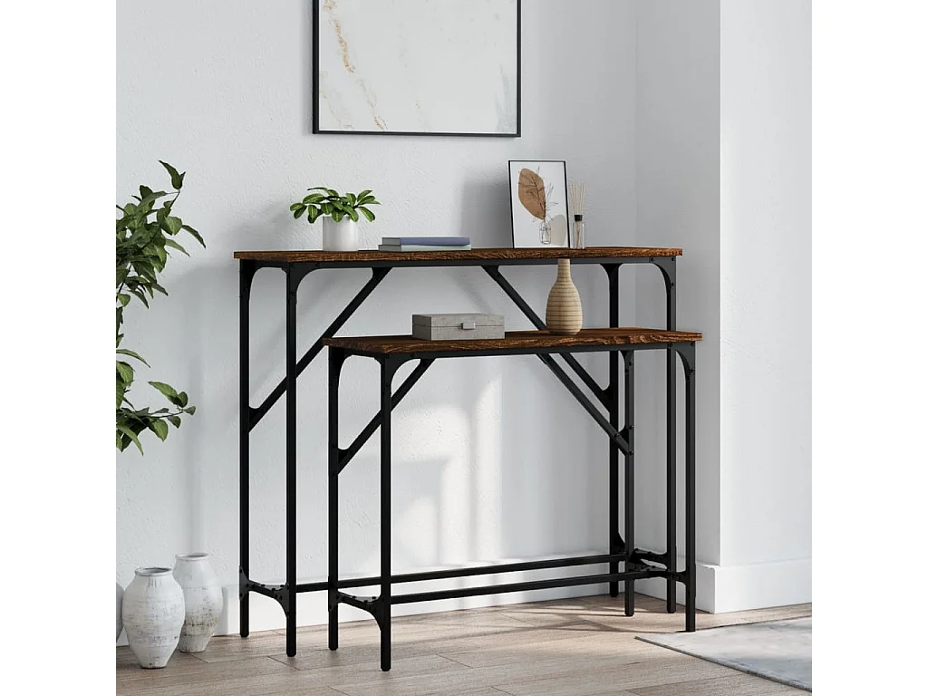 Tables console 2 pcs chêne marron bois d'ingénierie