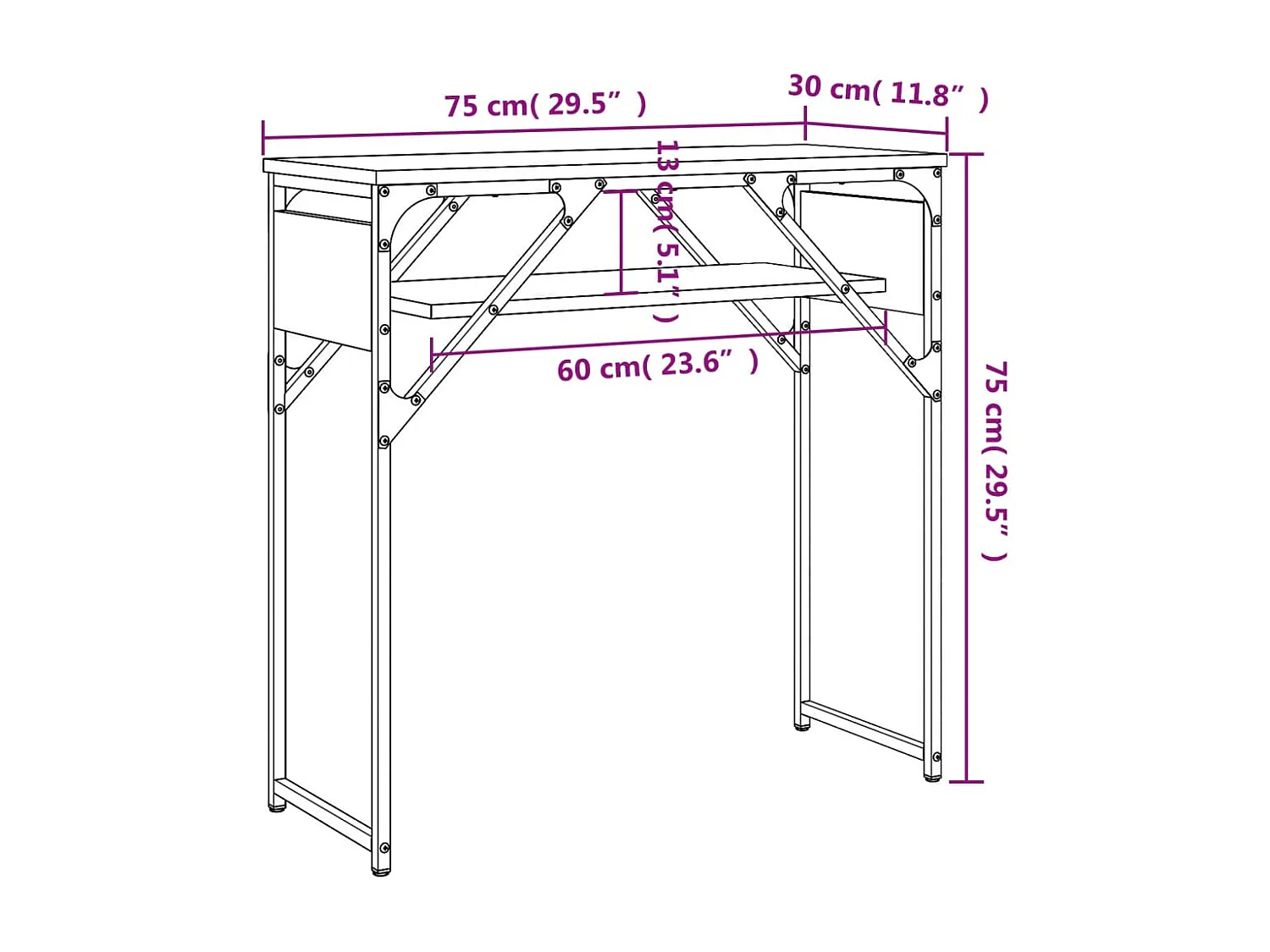 Table console avec étagère chêne sonoma 75x30x75