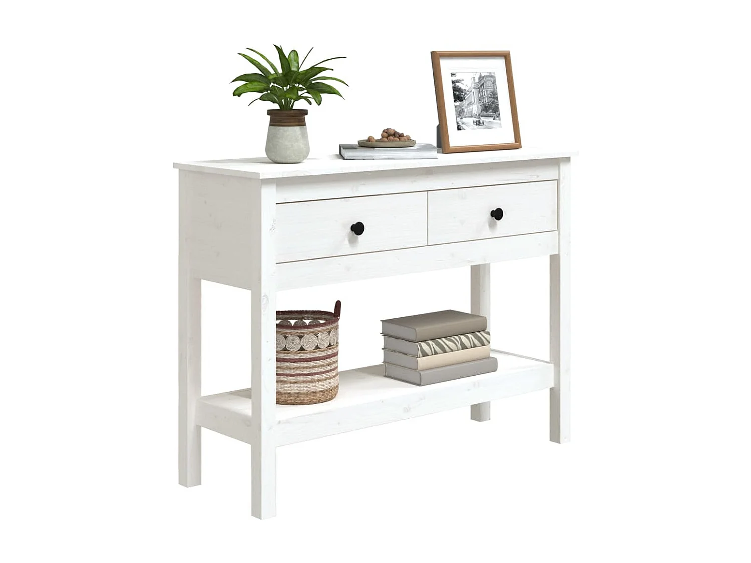 Table console Blanc 100x35x75 Bois massif de pin
