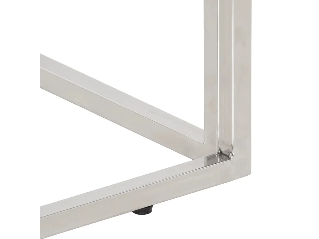 Table console argenté acier inoxydable et bois massif d'acacia