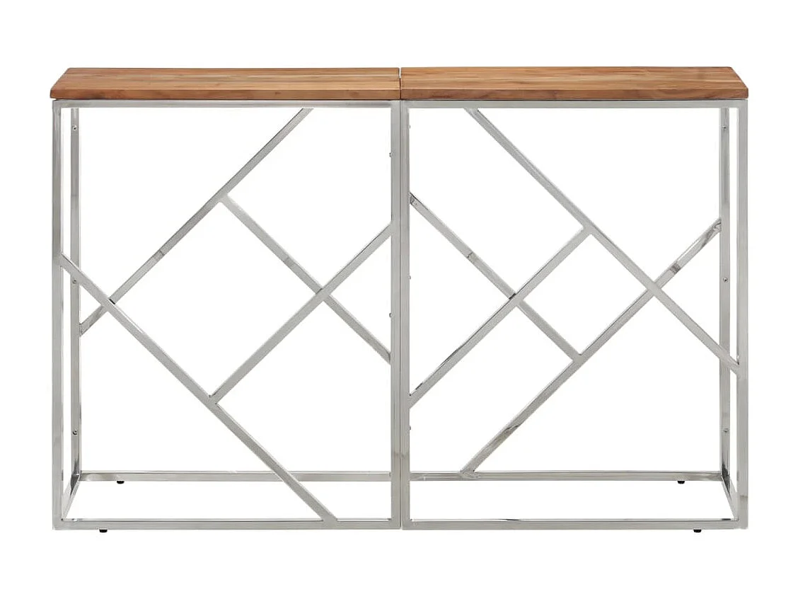 Table console argenté acier inoxydable et bois massif d'acacia