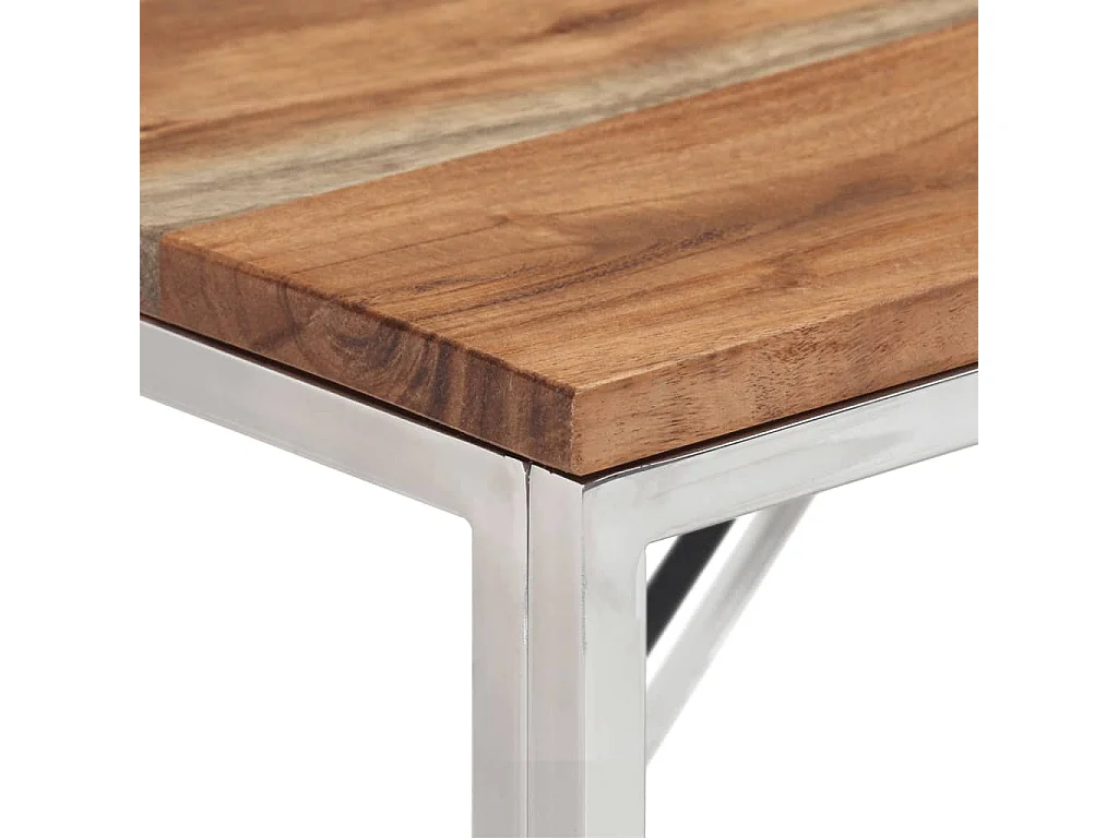 Table console argenté acier inoxydable et bois massif d'acacia