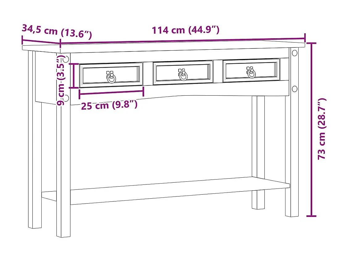 Table console Corona 114x34,5x73 bois de pin massif