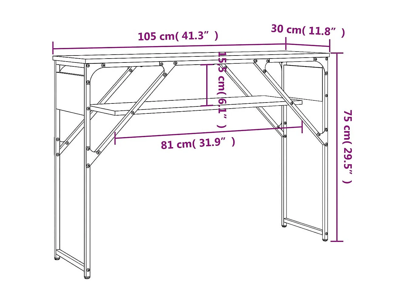 Table console avec étagère chêne sonoma 105x30x75