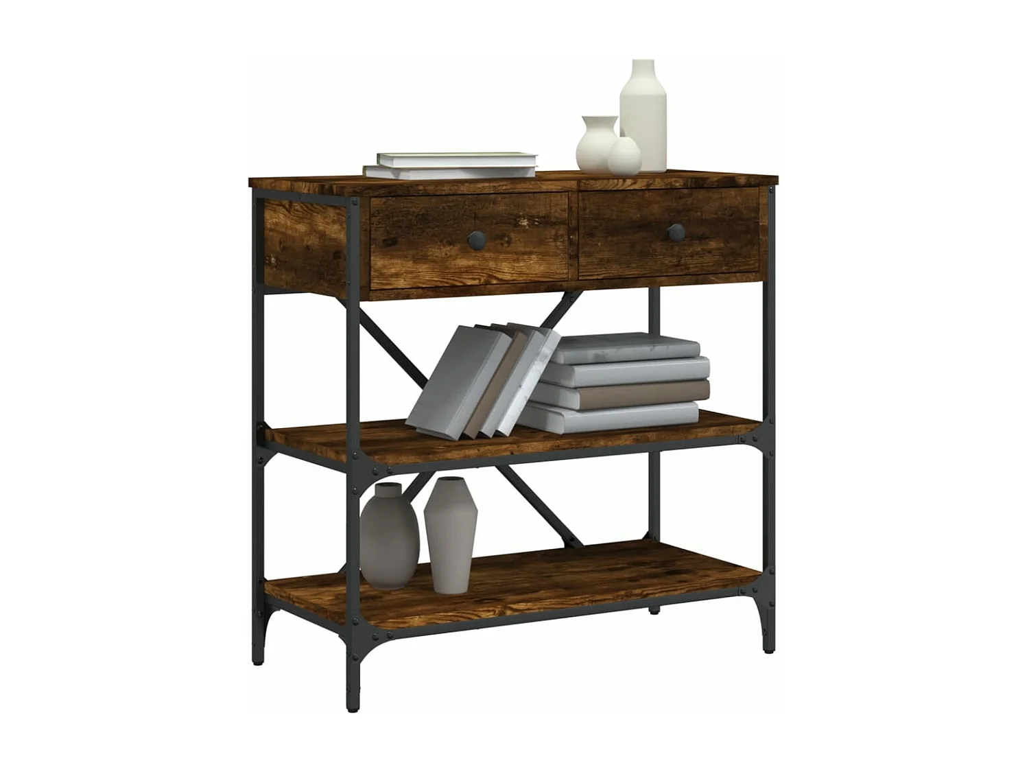 Table console chêne fumé 75x34,5x75 bois d'ingénierie