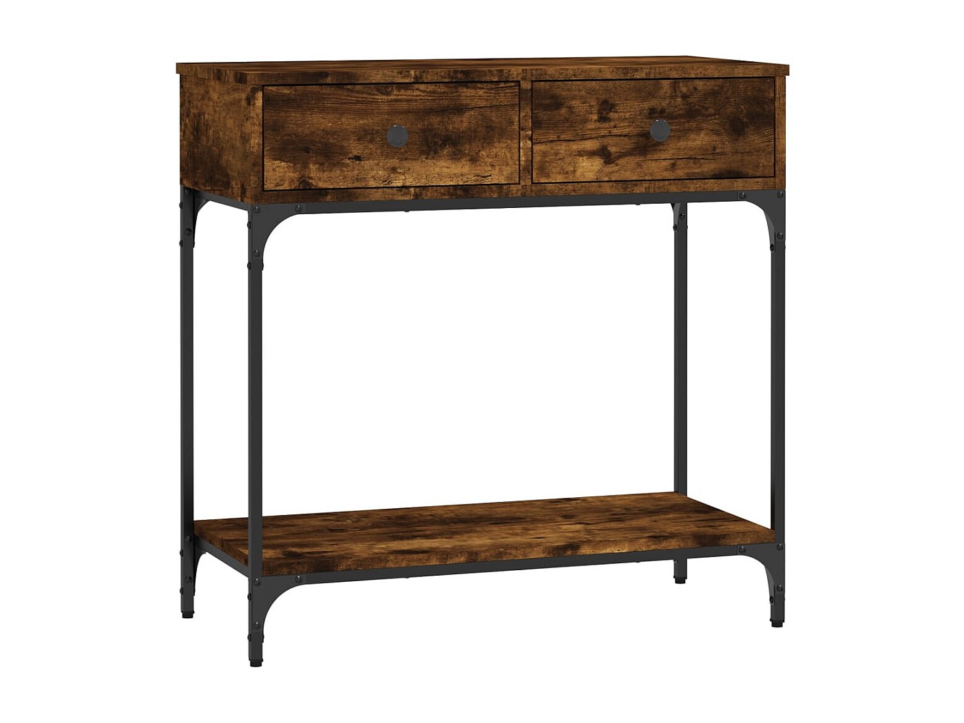 Gecheer Table Console Noir 75x34.5x75cm - Meuble Entrée Avec 2 Tiroirs - Bois Ingénierie Et Métal - Pour Salon/Couloir