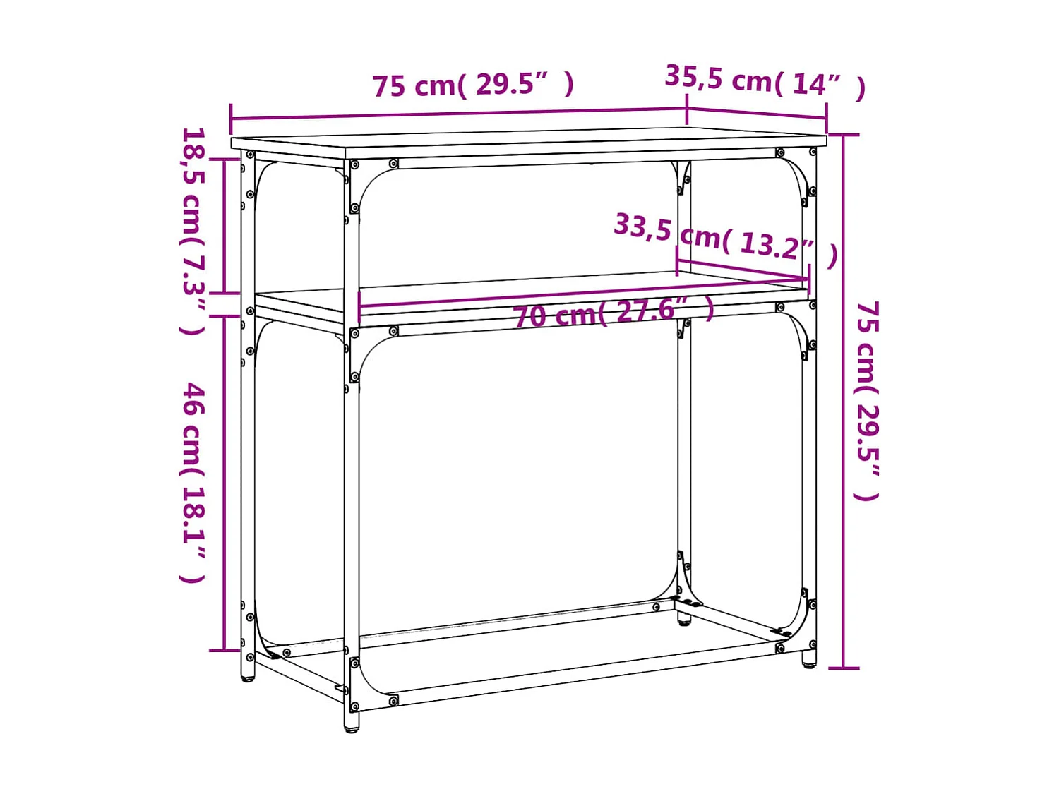 Table console chêne sonoma 75x35,5x75 bois d'ingénierie