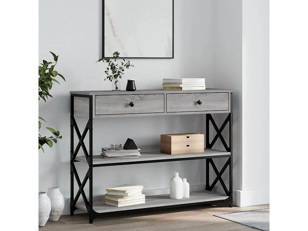 Table console sonoma gris 100x28x75 bois d'ingénierie