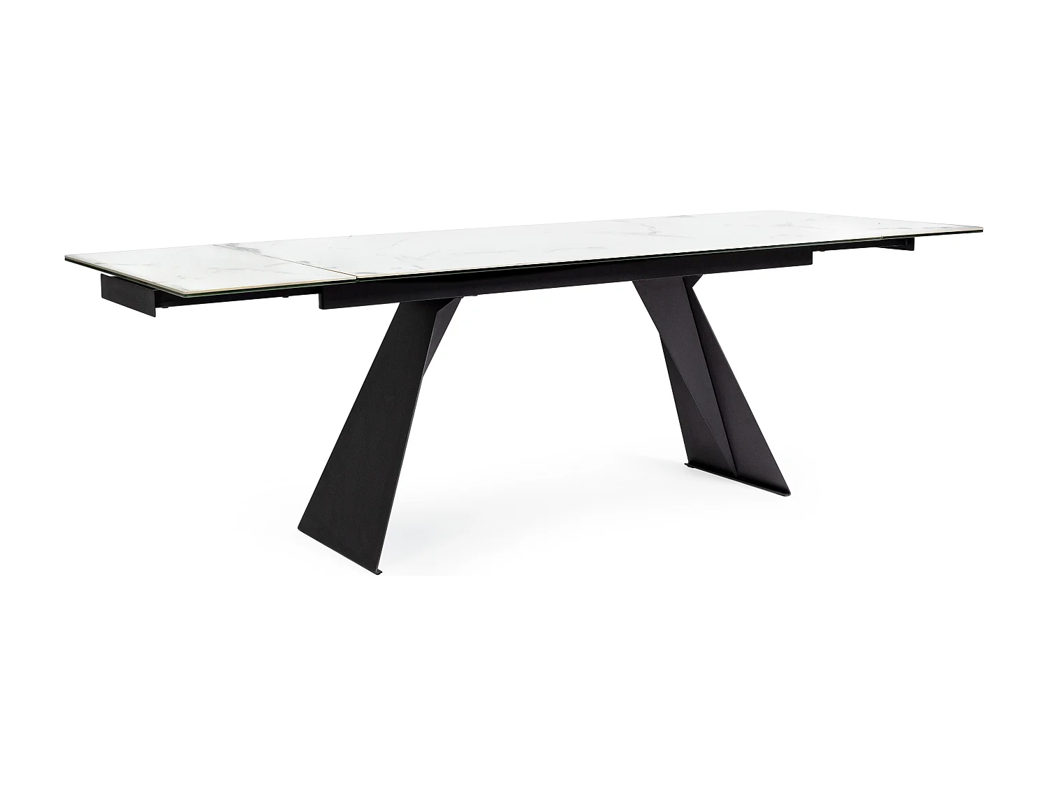 Uitschuifbare tafel 6 tot 12 plaatsen in wit keramiek en zwart staal Bakoa 160/240 cm