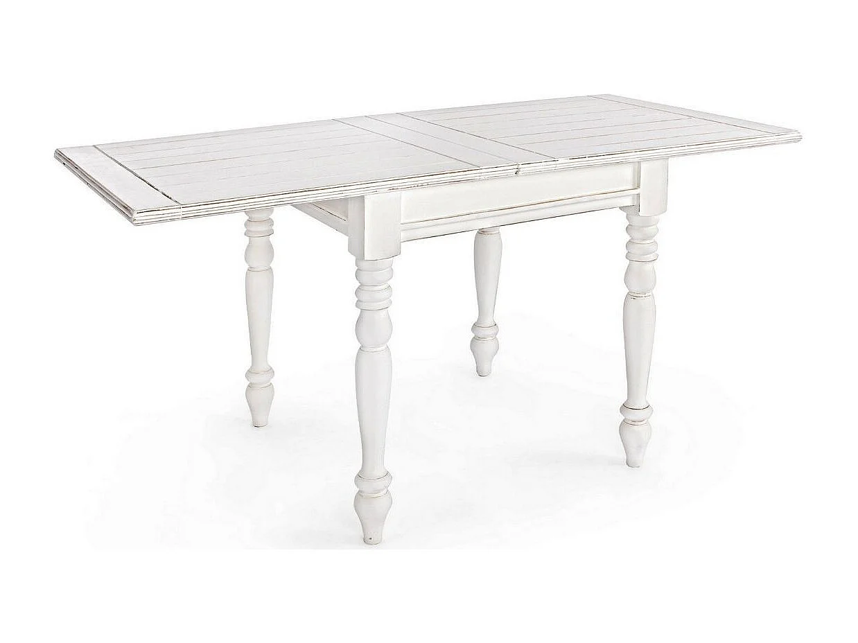 Petite table carrée extensible de 80cm en bois de manguier blanc patiné Kolita 80-160cm