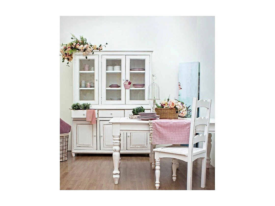 Petite table carrée extensible de 80cm en bois de manguier blanc patiné Kolita 80-160cm