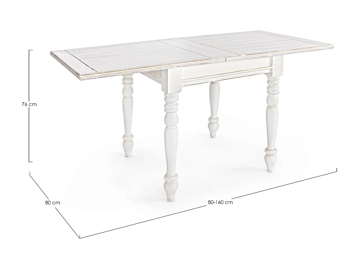 Petite table carrée extensible de 80cm en bois de manguier blanc patiné Kolita 80-160cm