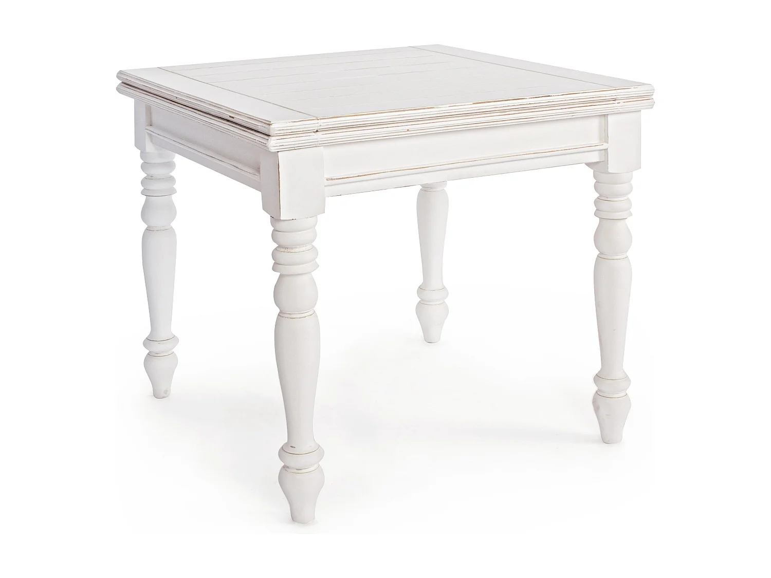 Petite table carrée extensible de 80cm en bois de manguier blanc patiné Kolita 80-160cm