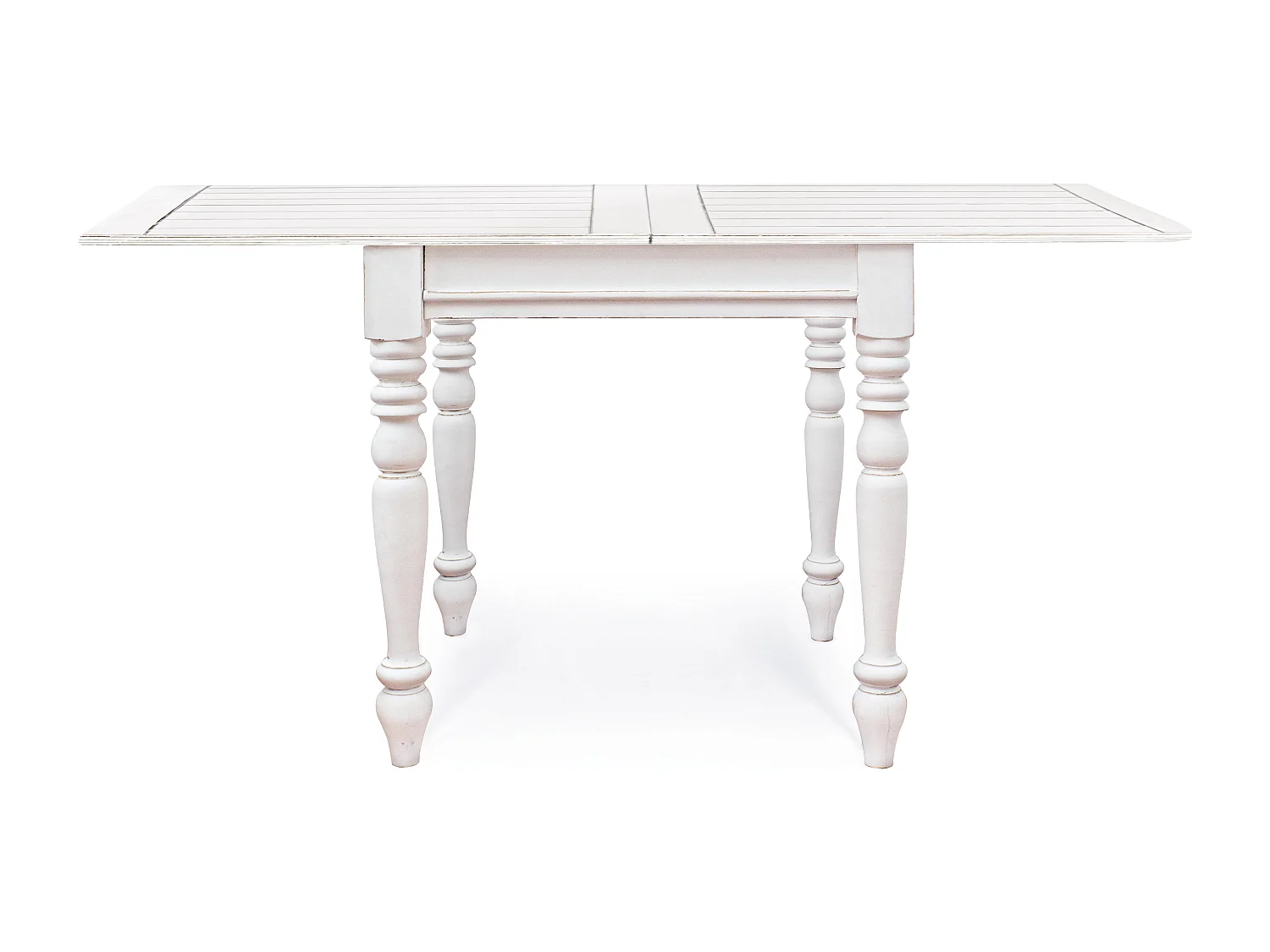 Petite table carrée extensible de 80cm en bois de manguier blanc patiné Kolita 80-160cm